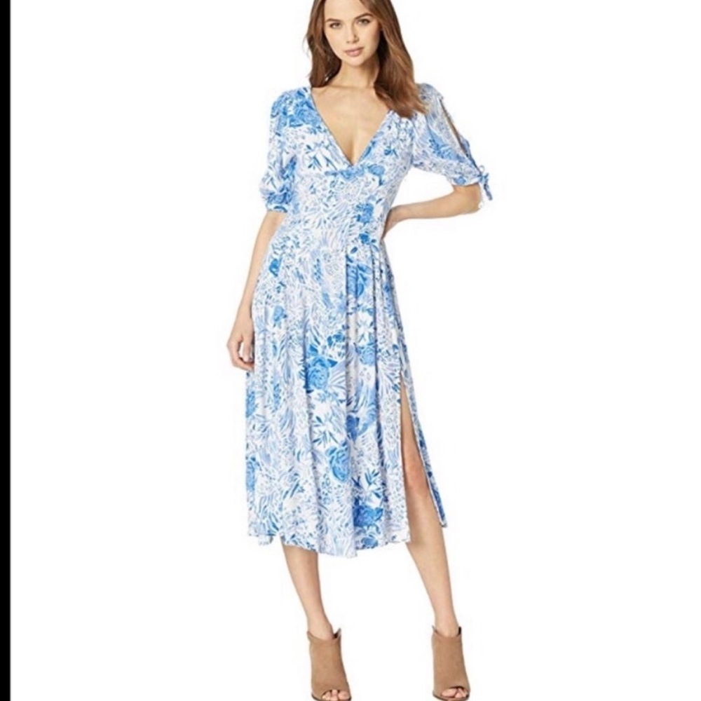 Free People Forever Always Floral Blue/White Midi Dress Size 0 - Picture 4 of 12